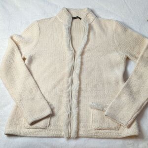 Elie Tahari wool blend sweater size L fringe